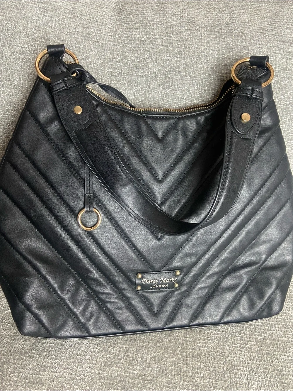 Darcy Marks London Black Quilted Shoulder Bag with Gold Accents